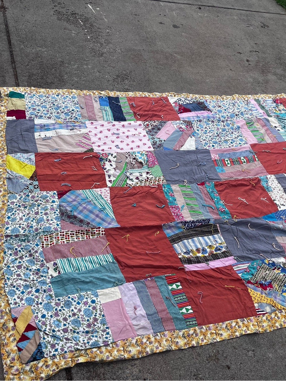 Handmade Patchwork Quilt - Red, Blue, Gray, Pink Multicolor